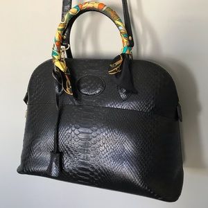 Black faux leather tote shoulder strap
